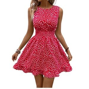 Socialite Red and White Mini Swing Dress Size M